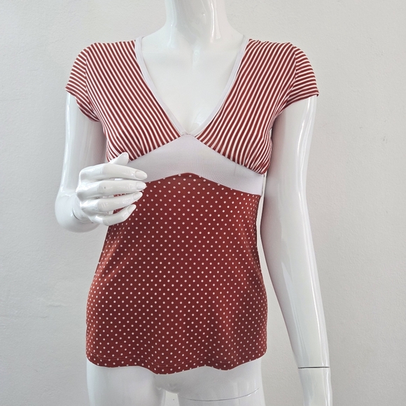 Tops - Red and White Striped and Polka Dot Womena Top Size Small